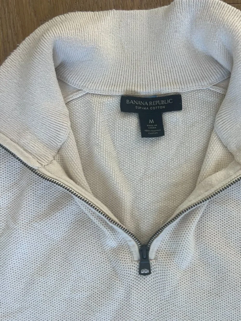 Quarter-Zip Cotton Off-White Sweater Medium Banana Republic